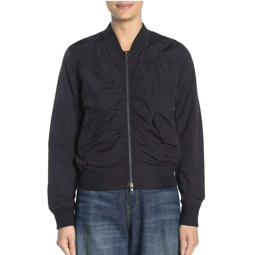 Vince Shrunken Crop Black Bomber Jacket Size Medium New